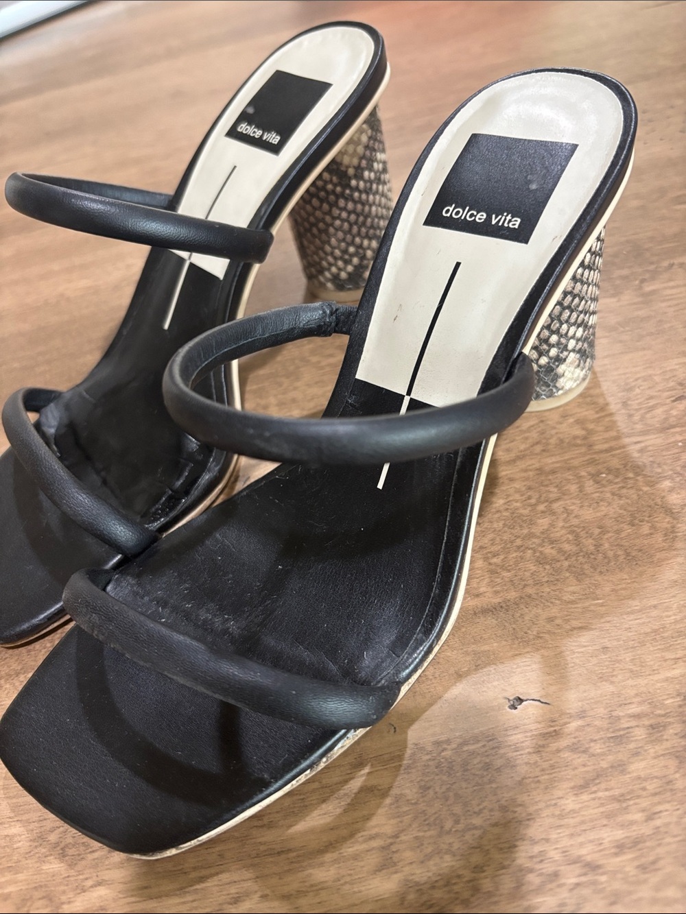 Dolce Vita Black Strappy Mule Heels with Textured Block Heel